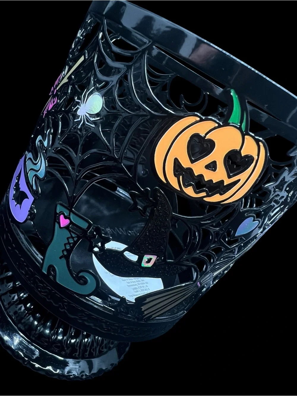 Halloween Witch Decorative Candle Holder - Black with Orange, Purple & Green